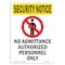 Signmission OSHA Security Sign, 7" Height, No Admittance Authorized With Symbol, Portrait OS-SN-D-57-V-11709 - alternate 1